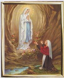 Our Lady of Lourdes w/ Saint Bernardette Framed Art, 8" x 10" - MADE IN ITALY