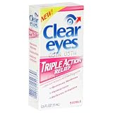 Clear Eyes Lubricant Redness Reliever Eye Drops, Triple Action Relief, 0.5-Ounce Bottles (Pack of 6)
