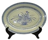 Kitchen & Housewares : Blue and white rice pattern oval platter - serving dish 14', porcelain