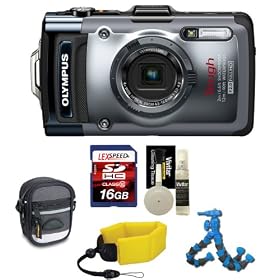 Olympus Tough TG-1 iHS Waterproof/Shockproof 12MP 4x Wide-Angle 25-100mm Lens + Floating Strap + 16BG Card + Flexible Gripping Tripod + Case + Card Reader + Cleaning kit