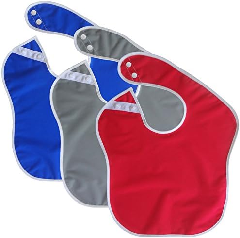 NEW Toppy Toddler Waterproof Baby Bibs with EZ SNAP Buttons, 10" X 15", Ages 6 Months - 3 Years (PATRIOT COLLECTION red-gray-blue)