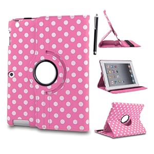 APPLE IPAD AIR 11 IPAD 6 IPAD 2 PU LEATHER WITH BUILT IN MAGNET SLEEP/WAKE CASE COVER + STYLUS (polka dot pink)