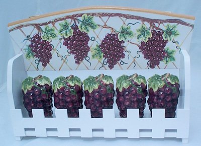 Grapes Kitchen Home Decor Wooden Spice Rack Shakers Set