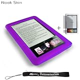 Kroo Nook Electronic Book Reader Slim Silicone Skin Case (Purple) + Includes a 4-Inch eBigvalue Determination Hand Strap + Full set of Screen Guard Protector for your Nook