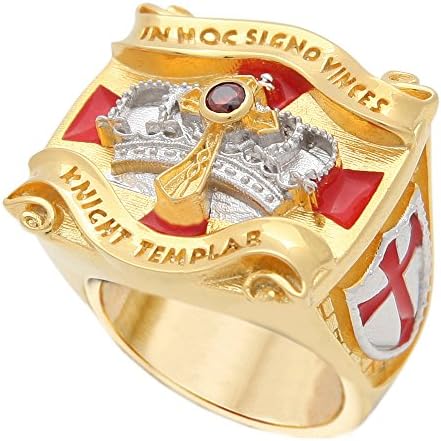 Knight Templar Masonic Ring 18k White and Yellow Gold Pld Cross &amp; Crown 45 Gr Unique Handcrafted Design (10.5)
