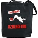 Canvas Tote Bag Black " I Am Famous In Uzbekistan " Country