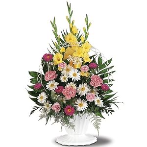 Sympathy Flowers in a Funeral Basket Teleflora's Basket of Faith Flower Arrangement