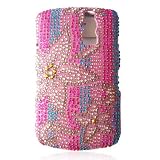 SPARKLING PINK FLOWER WITH BLUT STRIP FULL DIAMOND RHINESTONE SNAP ON HARD SKIN FACEPLATE BLING CASE FOR BLACKBERRY CURVE 8300 8310 8330