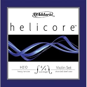 D'Addario Helicore 4/4 Size HeavyViolin Strings, 4/4 Size Set with Steel E String