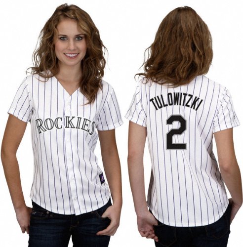 MLB Women's Colorado Rockies Troy Tulowitzki White/Purple Pinstripes Home Short Sleeve 5 Button Synthetic Replica Baseball Jersey Spring 2012  (White/Purple Pinstripes, X-Large)