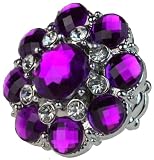 Chunky Purple Crystal Stone Flower Stretch Bling Ring