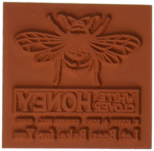 Deep Red Stamps Honey Bee Vintage Label Rubber Stamp