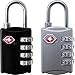 TSA Luggage Locks (2 Pack) - 4 Digit Combination Steel Padlocks - Approved Travel Lock for Suitcases & Baggage - Black & Silver