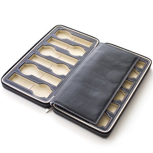 Black Soft Touch High Quality Leatherette Briefcase Style Watch Case Display Holder Storage Box With Suede Interior Holds 12 Watches