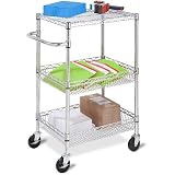 Honey-Can-Do CRT-01451 Heavy Duty Rolling Utility Cart, Chrome Wire, 3-Tier