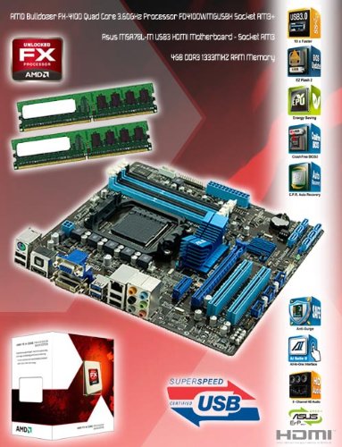 Amd Bulldozer Fx-4100 Quad Core 3.6ghz - Asus M5a78l-m Usb3 Hdmi Motherboard - 4gb Ddr3 Bundle Picture