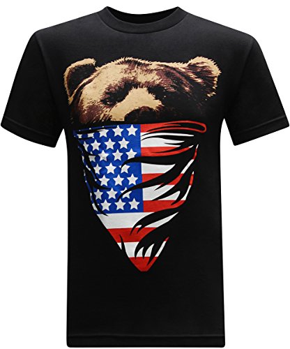 California Republic Men's T-Shirt (Large, American Flag Bandana Bear)