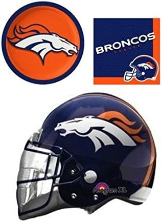 Denver Broncos Lunch Napkins & Plates Bundle with Bonus Helmet Balloon Value Pack for 18 Guests