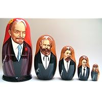 Russian Political Nesting Doll Creators of Communism Lenin, Marks, Engels, Brezhnev, Stalin REAR 5 Pcs / 7in set #DSCI 42