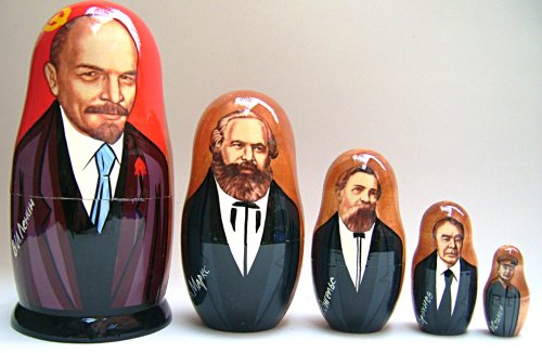 Russian Political Nesting Doll Creators of Communism Lenin, Marks, Engels, Brezhnev, Stalin REAR 5 Pcs / 7in set #DSCI 42