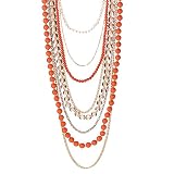 Long Multi Strand Beaded Necklace - Coral
