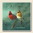 Tile Trivet  ~  Redbirds in Pine Tree ~ 6 inch x 6 inch ~ code 166