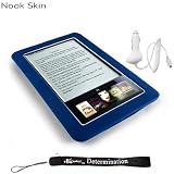 Kroo Nook Electronic Book Reader Slim Silicone Skin Case (Navy, Blue, Dark Blue) + Includes a 4-Inch eBigvalue Determination Hand Strap + Easy Travel Car Charger