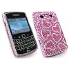 EMARTBUY BLACKBERRY 9700 AND 9780 BOLD DIAMANTE HARD BACK COVER HOT PINK HEARTS + SCREEN PROTECTOR