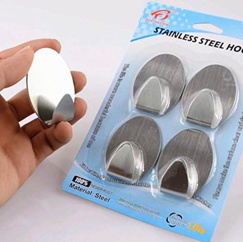 4 pcs Stainless Steel Self Adhesive Stick Wall Hook Hanger Holder (Stainless Steel oval)