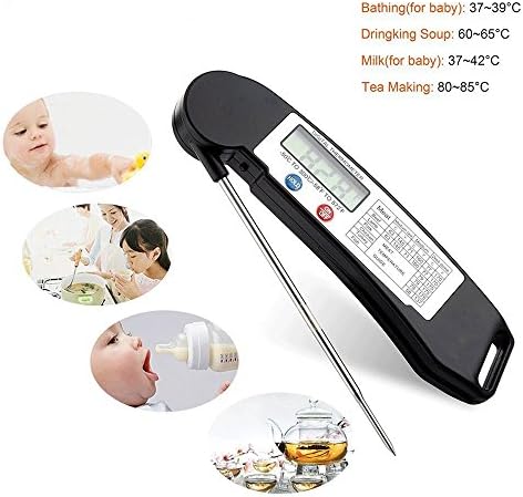 Digital Instant Read Thermometer, Ultra Fast Digital Cooking Tool , meat thermometer,with Collapsible Internal Probe and Food Temperature Chart (Black)