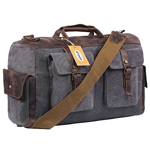 Weekender Overnight bag Canvas Genuine Leather Travel Duffel Bags for Men and Women