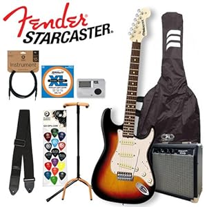 Fender Starcaster Electric Guitar - Sunburst - Includes: Guitar Planet Waves cable, Strap, Ultra Stand, Qwiktune Tuner, EXL110 strings, Planet Waves/GO-DPS 16 Pick Sampler (#PW-SAMPLER) & 15-Watt Starcaster Guitar Amp