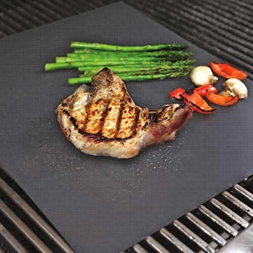 Set of 2 Highest Quality BBQ Barbecue Grill & Baking Non-stick Mats Reusable for Years, FDA Approved, Works on Any BBQ Grill or As Oven Baking Pan Liners Can Be Cut to Fit Dishwasher Safe Perfect for Ribs, Fish, Vegetables, Steaks, Burgers, Kobobs, Shrimp