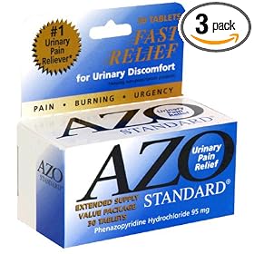 AZO Standard Urinary Pain Relief Tablets, 30-Count Boxes (Pack of 3)