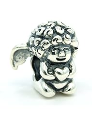 .925 Sterling Silver " Cherub Holding Heart " Bead Compatible with Pandora Chamilia Kay Troll Bracelet