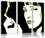 MIA WALLACE 130x80 cm GREEN - Pulp Fiction Tarantinos Movie Film Uma Thurman - Triptychon Bild auf Leinwand - Kunstdruck Pop Art Deko - Alle unsere Bilder sind auf Keilrahmen aufgezogen: fertig zum Aufhängen - Versandkostenfrei