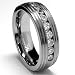 Grooved Men's Titanium Ring Wedding Band with 9 Cubic Zirconia sizes 8 to 12