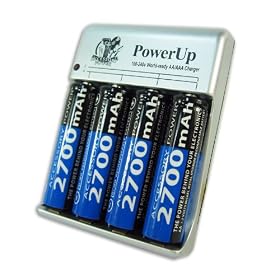 PowerUP AA & AAA Battery Charger for Home Theater and Audio Wireless Universal Remotes - Includes (4) High Capacity AA 2700mAh Batteries