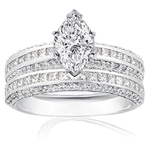 2.55 Ct Marquise Diamond Bridal Rings Pave-Set 14K EGL