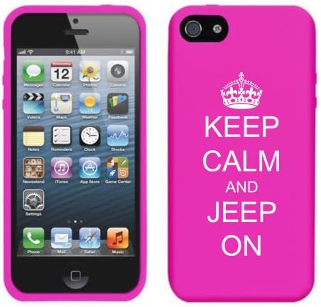 Apple iPhone 5c Silicone Soft Rubber Skin Case Cover Keep Calm and Jeep On (Hot Pink)