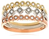 10k Tri-Color Gold Diamond Stack Rings (1/8 cttw, I-J Color, I2-I3 Clarity)