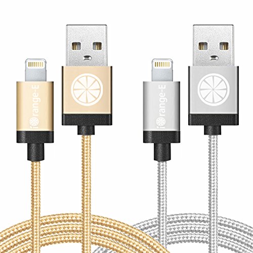 [Apple MFi Certified] iOrange-E™2 Pack of 6.6ft (2M) [Tangle-Free] Lightning to USB Cable, 8-Pin Lightning USB Charge & Data Sync Braided Cord with Aluminum Shell Connectors for iPhone 6/6 Plus/5S/5C/5, iPad Air, iPad 4th Generation, iPad Mini, iPad Mini with Retina Display, iPod Touch 5th Generation and iPod Nano 7th Generation , Full Gold+Full Silver