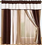 Luxury Black, Brown, White Micro Suede Circle Patchwork Window Curtain / Drape Set with Sheer Backing-treatment Draperies