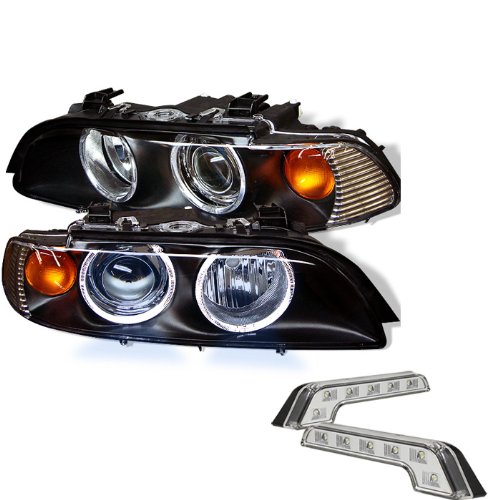 Carpart4u BMW E39 5 Series Halo Black Projector Headlights and LED Day