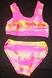 Girls 2 PC Swimsuit Pink Yellow White Hawaiian