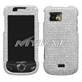 Sparkling Silver Solid Color Premium Luxury Rhinestones Full Diamond Bling Samsung A897 Mythic Snap on Cell Phone Case