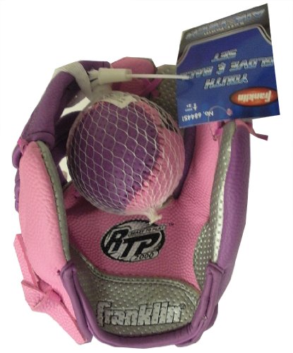 Franklin Girl's Pink & Purple Youth Softball Mitt Glove & Ball Set