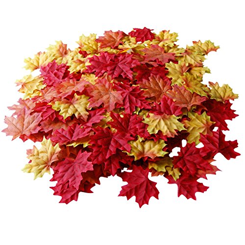 200 Artificial Fall Maple Leaves in a Mixture of Autumn Colors - Great Autumn Table Scatters for Fall Weddings & Autumn Parties