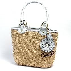 Coach Bleecker Straw Leather Shopper Bag Tote 13373 White