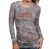 NBA Touch by Alyssa Milano Cleveland Cavaliers Ladies Gray Rhinestone Logo Sheer Burnout Premium Long Sleeve T-shirt (Medium) Amazon.com